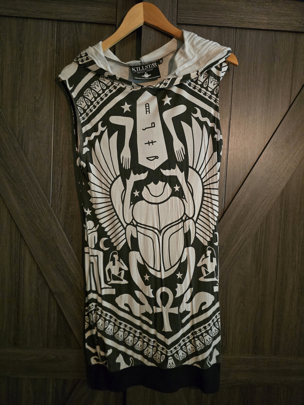 Killstar Black & White Hooded Egyptian Graphic Midi Dress